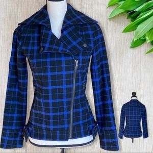 BEN Sherman Blue & Black Plaid Wool Peacoat Size XXS